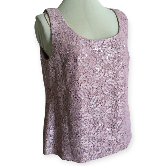 R&M Richards Lace & Sequin Tank Top, Mauve, Size 12 - Picture 3 of 9